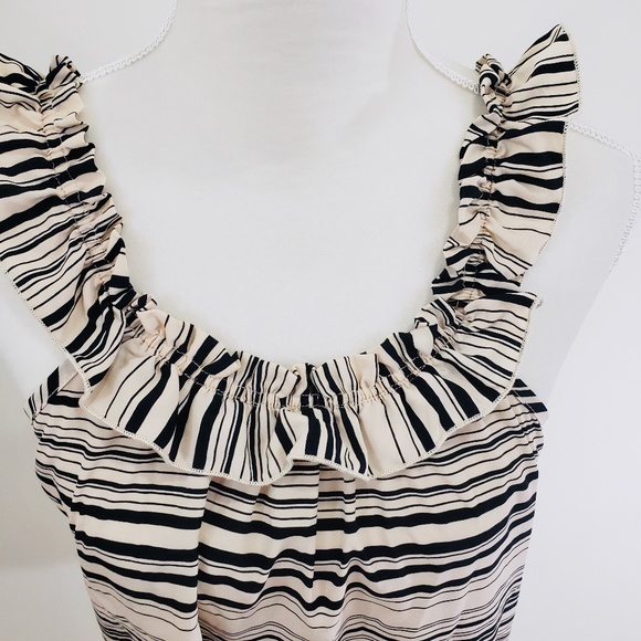 Dina B Beige Black Striped Ruffled Tank Medium - Picture 8 of 10